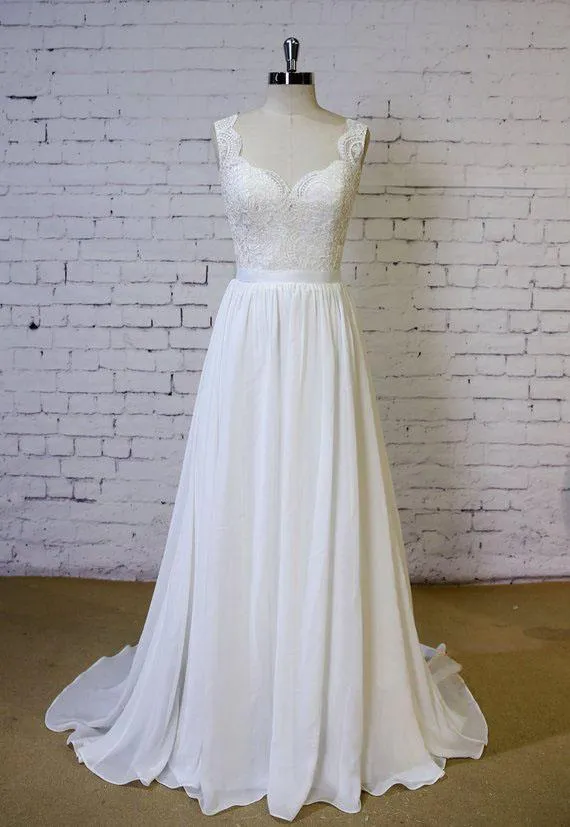 Sexy Backless Lace Cap Sleeves Cheap Beach Wedding Dresses Online, WD389
