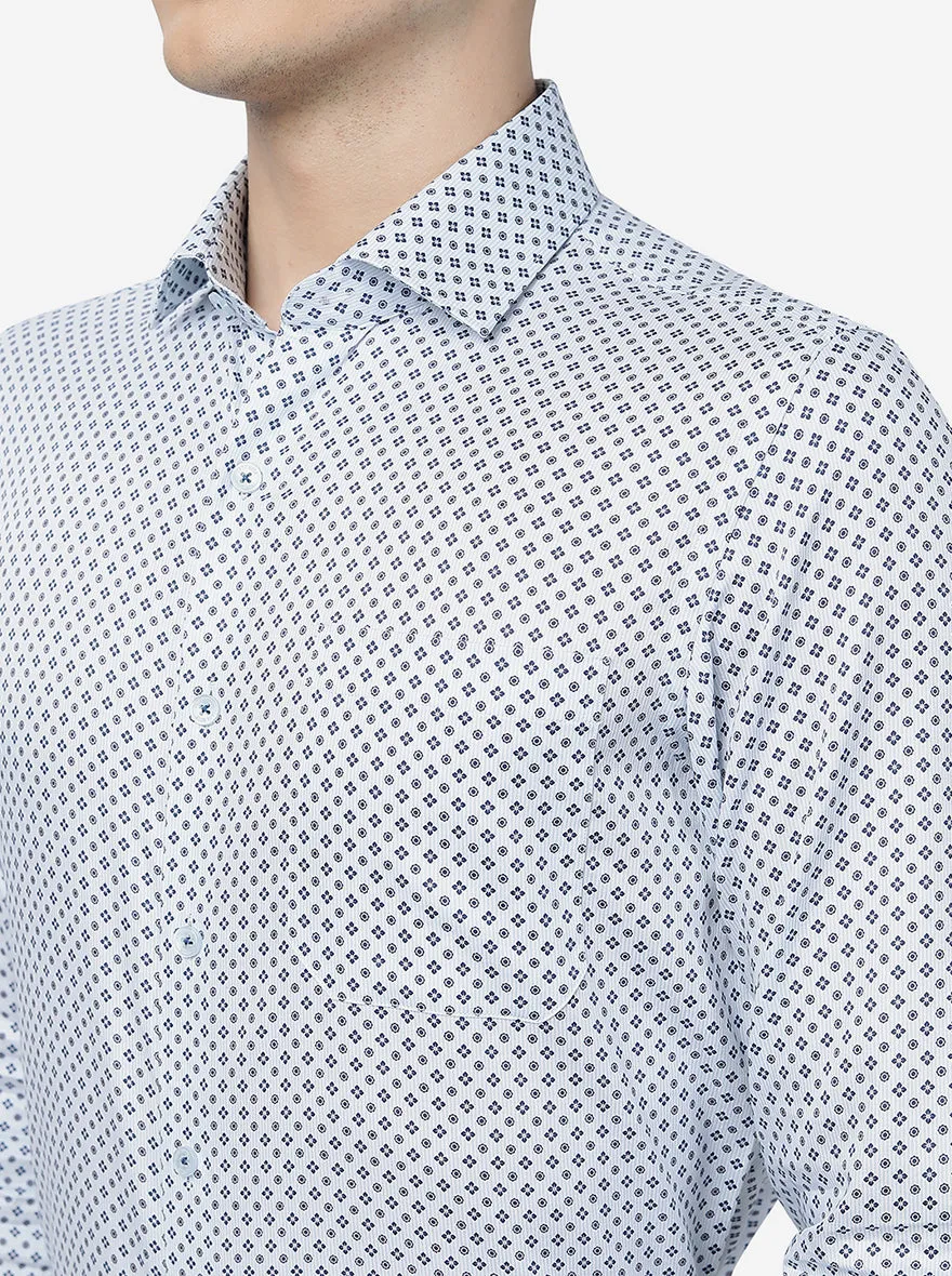 Sky Blue Printed Slim Fit Formal Shirt | JadeBlue