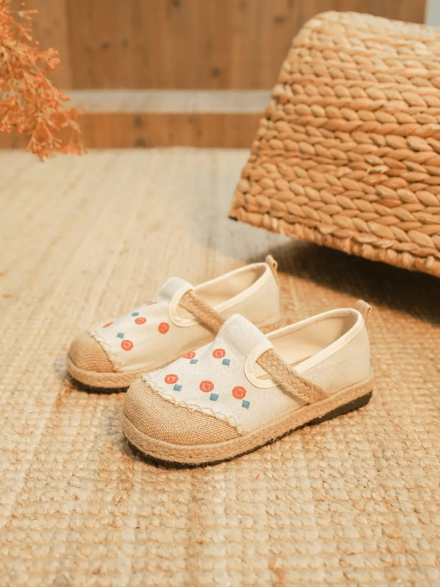 Star Eye Embroidered Linen Espadrille - Apricot