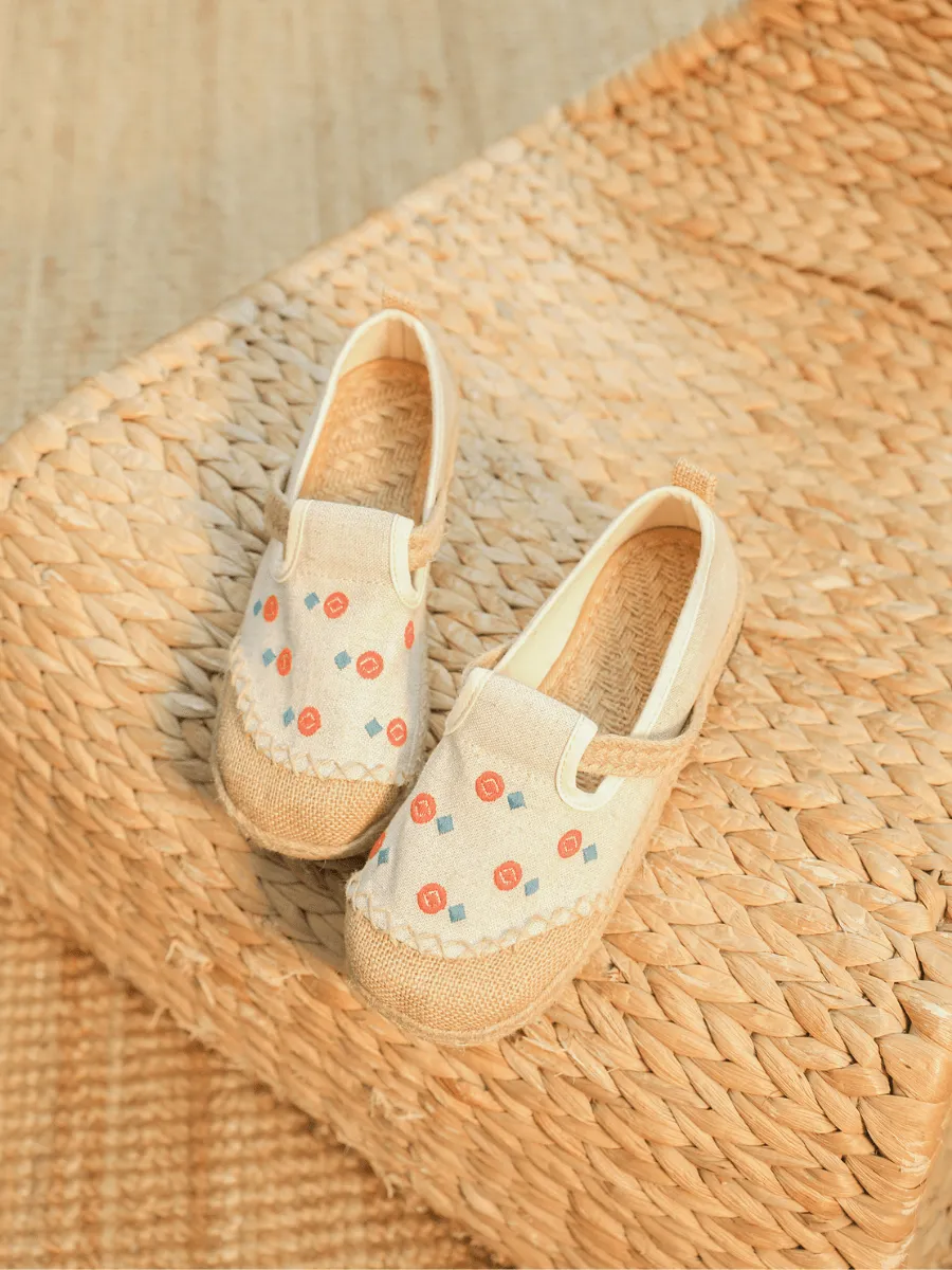Star Eye Embroidered Linen Espadrille - Apricot