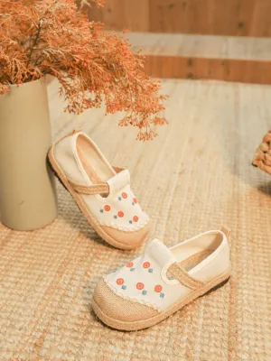 Star Eye Embroidered Linen Espadrille - Apricot