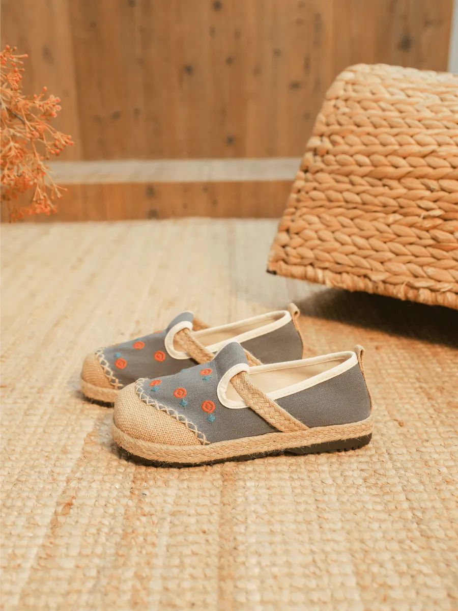 Star Eye Embroidered Linen Espadrille - Grey