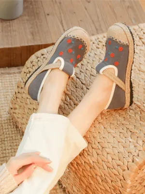 Star Eye Embroidered Linen Espadrille - Grey