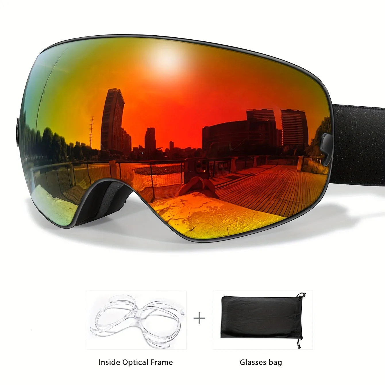 Unisex Adult Ski Goggles, Interchangeable Mirrored Lens, Anti-Fog UV Protection, TPU Frame, for Snowboarding & Skiing, Suitable for Myopia Frame, Valentines Christmas New Year Gift