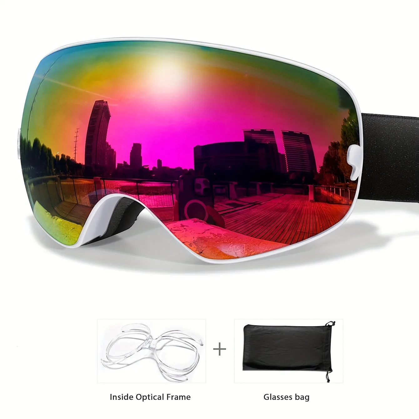 Unisex Adult Ski Goggles, Interchangeable Mirrored Lens, Anti-Fog UV Protection, TPU Frame, for Snowboarding & Skiing, Suitable for Myopia Frame, Valentines Christmas New Year Gift