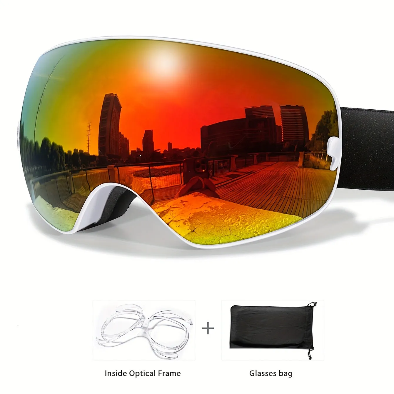Unisex Adult Ski Goggles, Interchangeable Mirrored Lens, Anti-Fog UV Protection, TPU Frame, for Snowboarding & Skiing, Suitable for Myopia Frame, Valentines Christmas New Year Gift