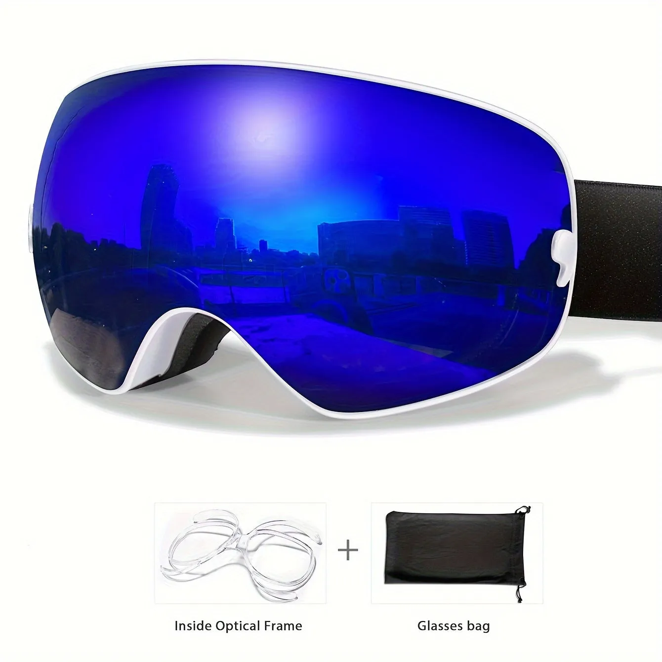 Unisex Adult Ski Goggles, Interchangeable Mirrored Lens, Anti-Fog UV Protection, TPU Frame, for Snowboarding & Skiing, Suitable for Myopia Frame, Valentines Christmas New Year Gift
