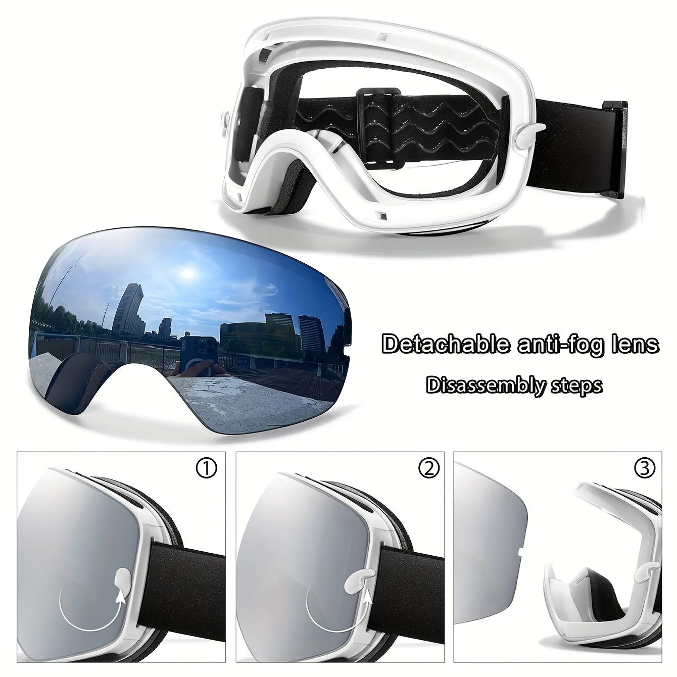 Unisex Adult Ski Goggles, Interchangeable Mirrored Lens, Anti-Fog UV Protection, TPU Frame, for Snowboarding & Skiing, Suitable for Myopia Frame, Valentines Christmas New Year Gift