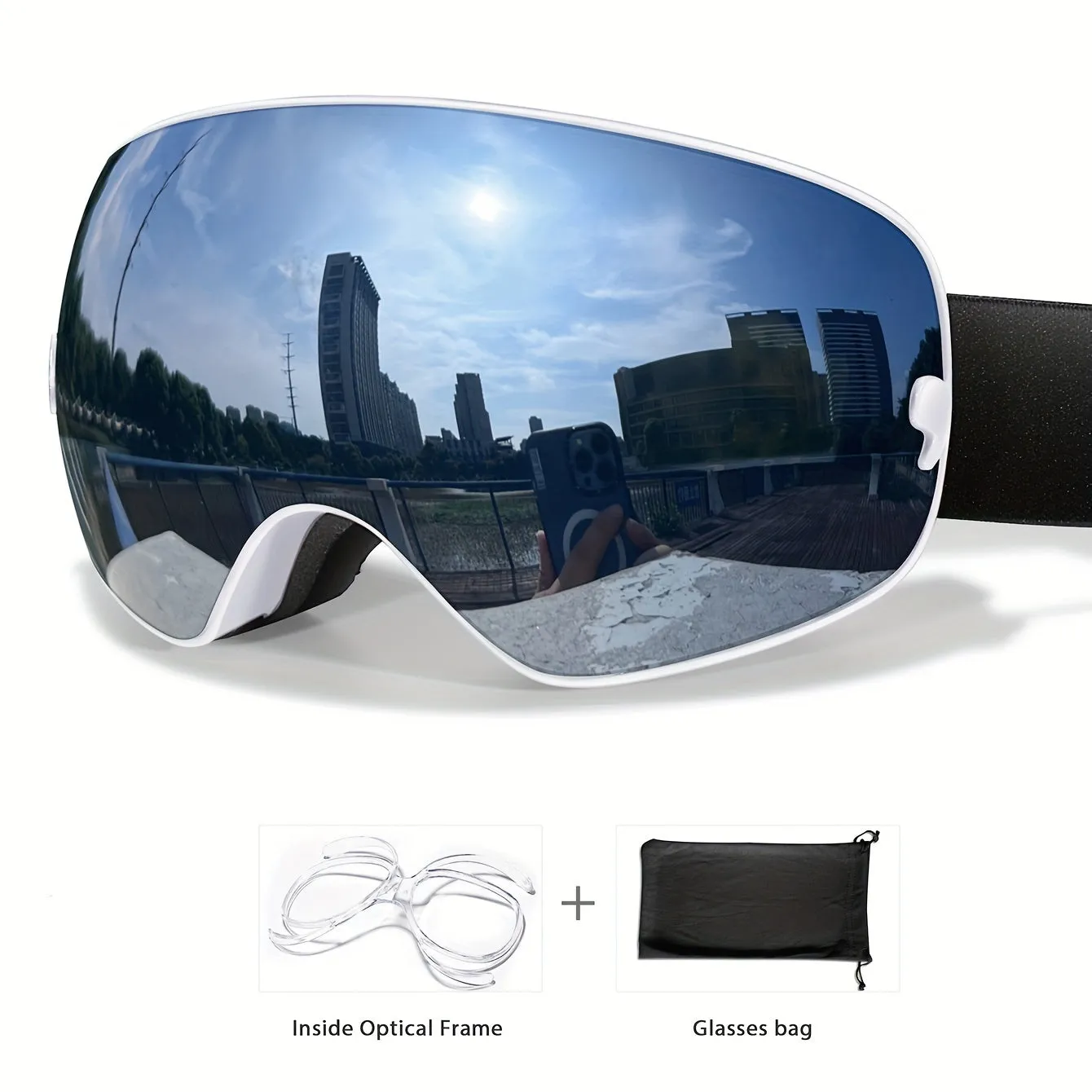 Unisex Adult Ski Goggles, Interchangeable Mirrored Lens, Anti-Fog UV Protection, TPU Frame, for Snowboarding & Skiing, Suitable for Myopia Frame, Valentines Christmas New Year Gift