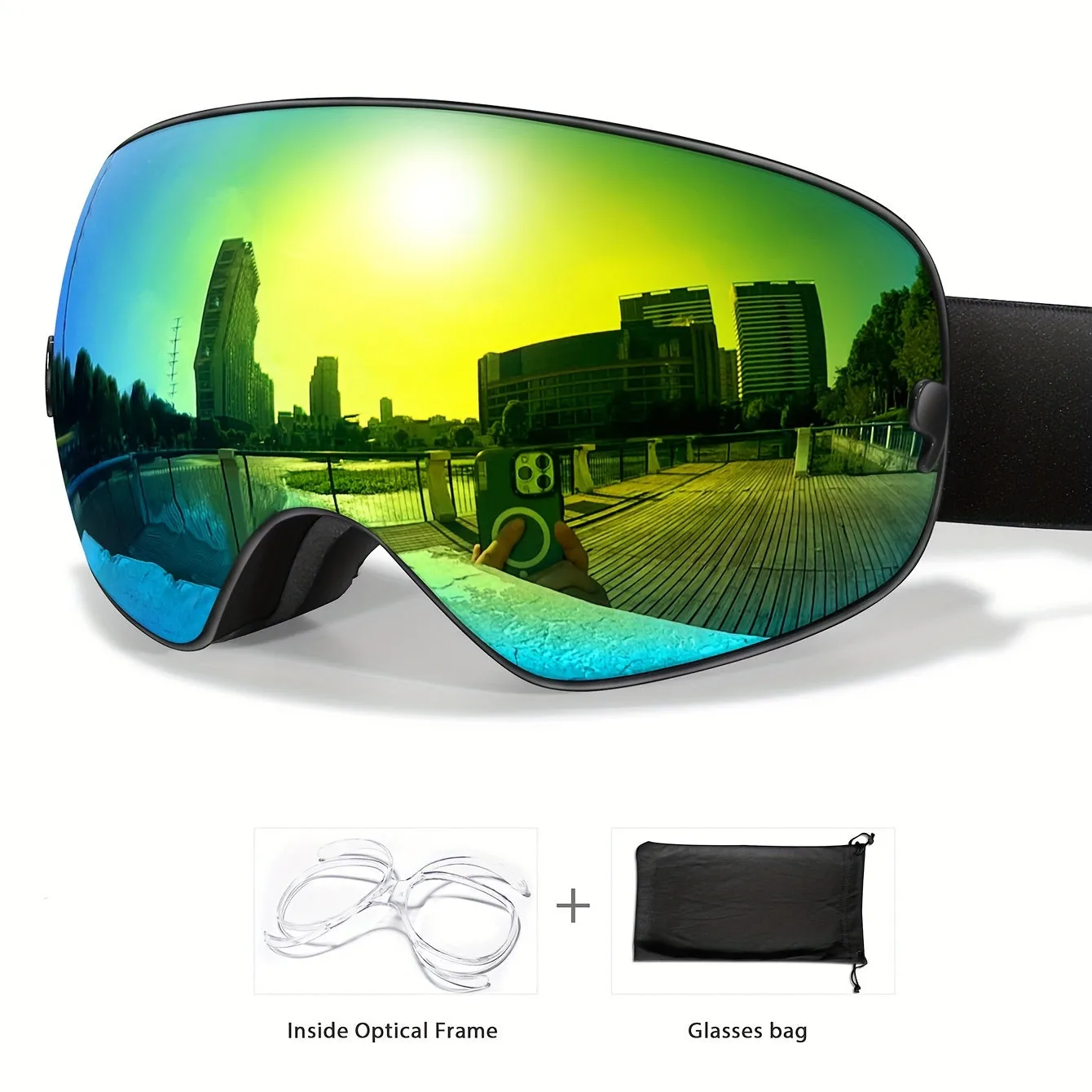 Unisex Adult Ski Goggles, Interchangeable Mirrored Lens, Anti-Fog UV Protection, TPU Frame, for Snowboarding & Skiing, Suitable for Myopia Frame, Valentines Christmas New Year Gift