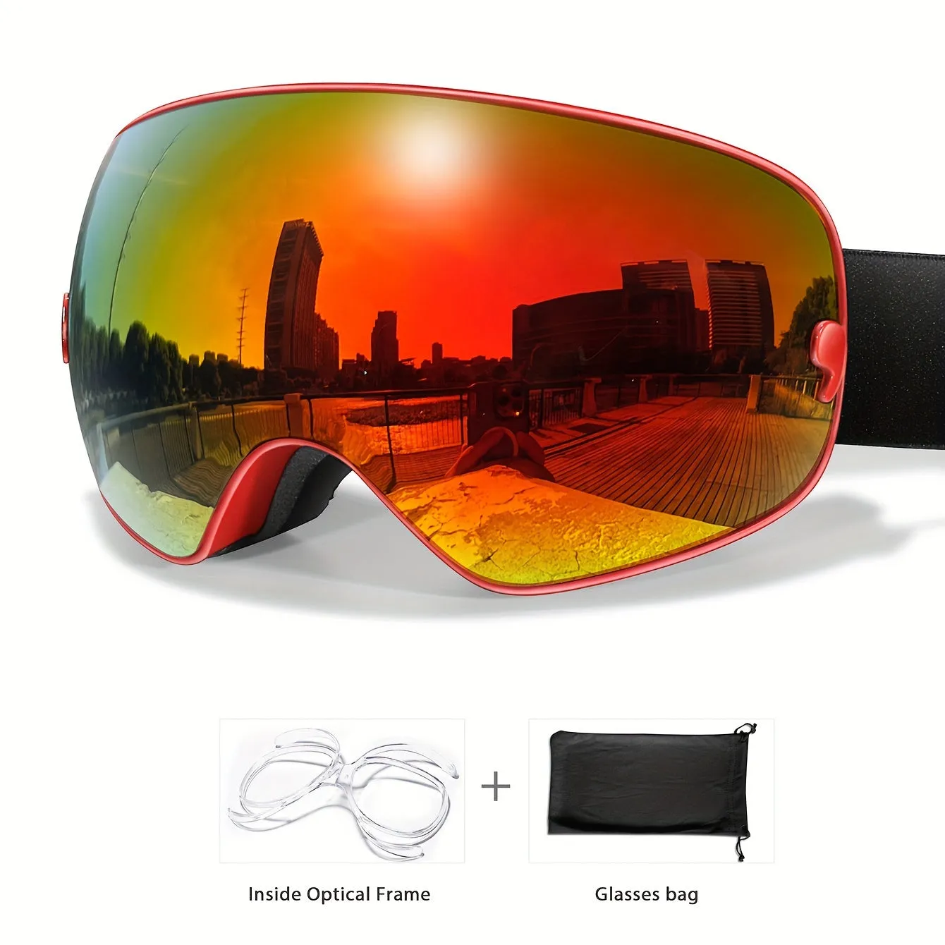 Unisex Adult Ski Goggles, Interchangeable Mirrored Lens, Anti-Fog UV Protection, TPU Frame, for Snowboarding & Skiing, Suitable for Myopia Frame, Valentines Christmas New Year Gift