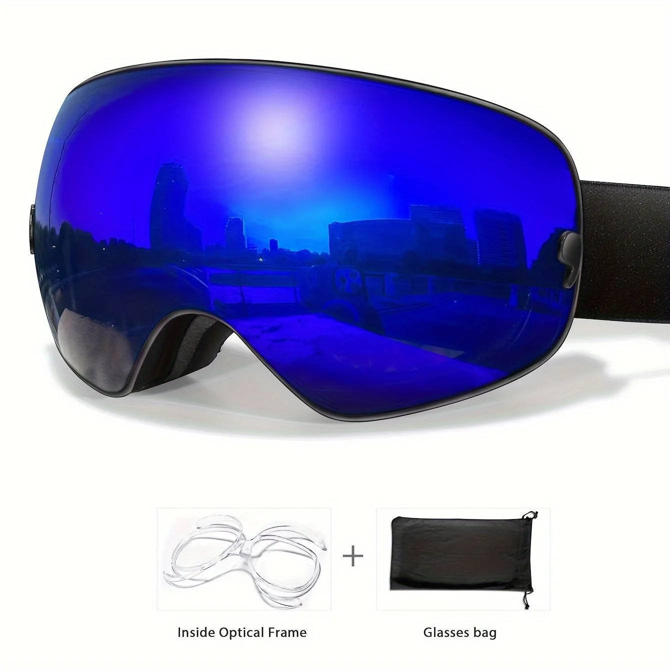 Unisex Adult Ski Goggles, Interchangeable Mirrored Lens, Anti-Fog UV Protection, TPU Frame, for Snowboarding & Skiing, Suitable for Myopia Frame, Valentines Christmas New Year Gift