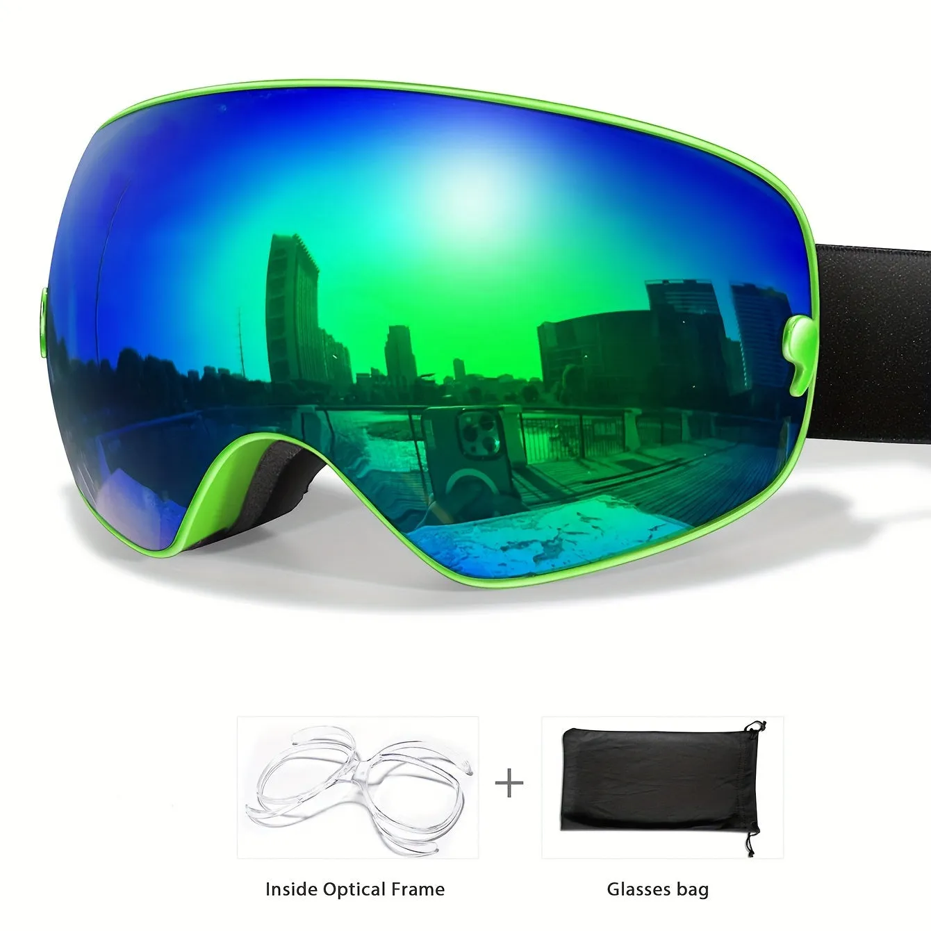 Unisex Adult Ski Goggles, Interchangeable Mirrored Lens, Anti-Fog UV Protection, TPU Frame, for Snowboarding & Skiing, Suitable for Myopia Frame, Valentines Christmas New Year Gift