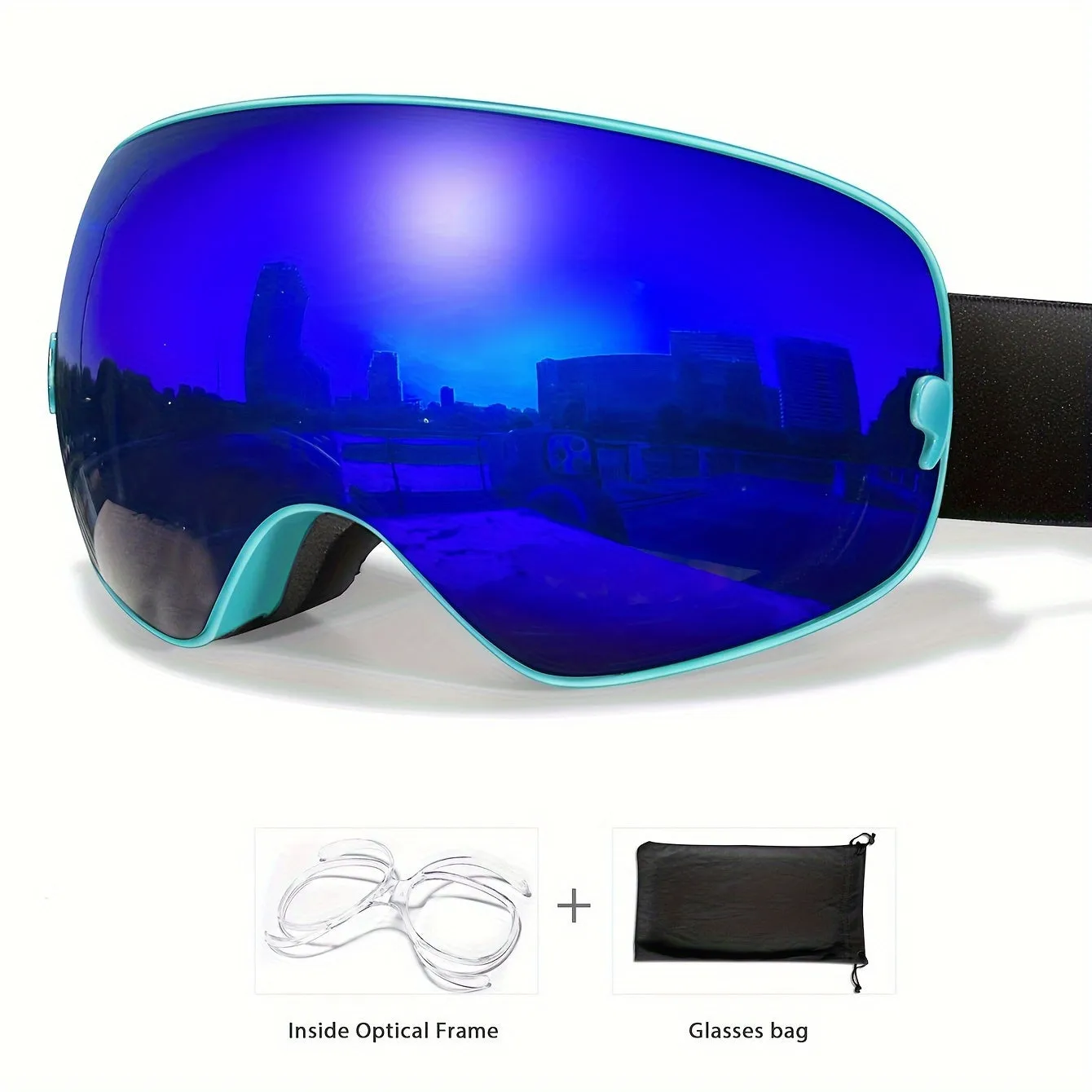 Unisex Adult Ski Goggles, Interchangeable Mirrored Lens, Anti-Fog UV Protection, TPU Frame, for Snowboarding & Skiing, Suitable for Myopia Frame, Valentines Christmas New Year Gift