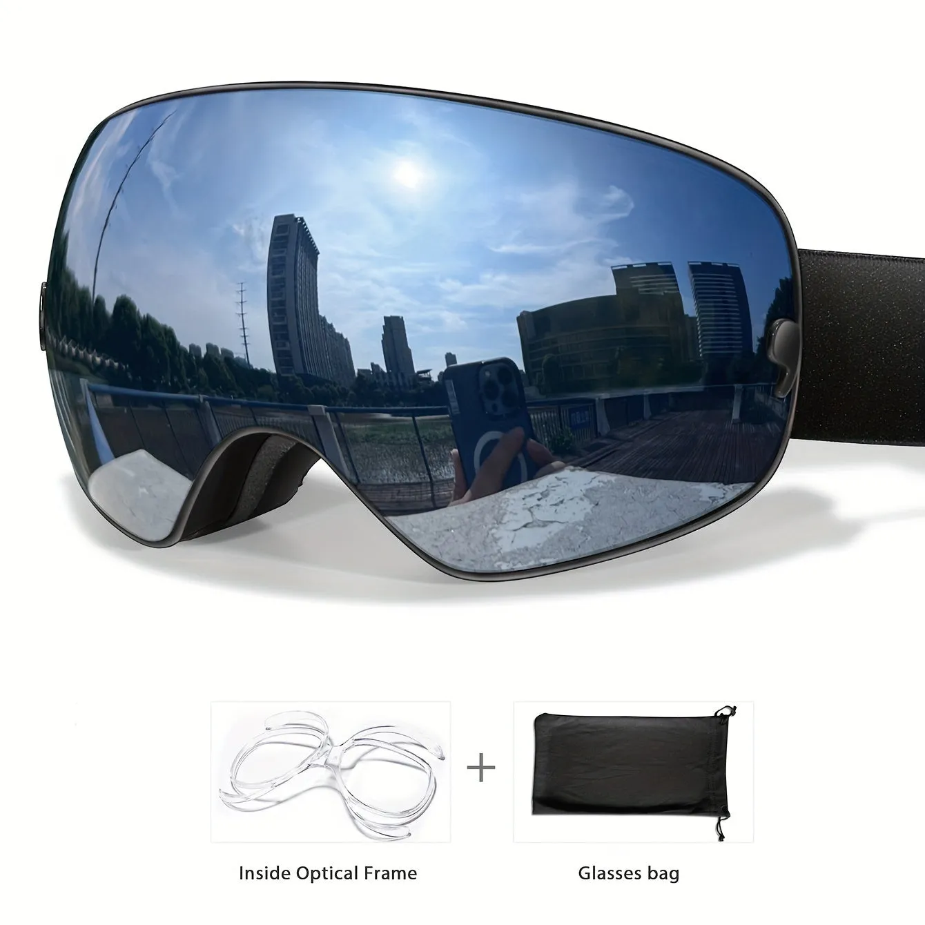 Unisex Adult Ski Goggles, Interchangeable Mirrored Lens, Anti-Fog UV Protection, TPU Frame, for Snowboarding & Skiing, Suitable for Myopia Frame, Valentines Christmas New Year Gift
