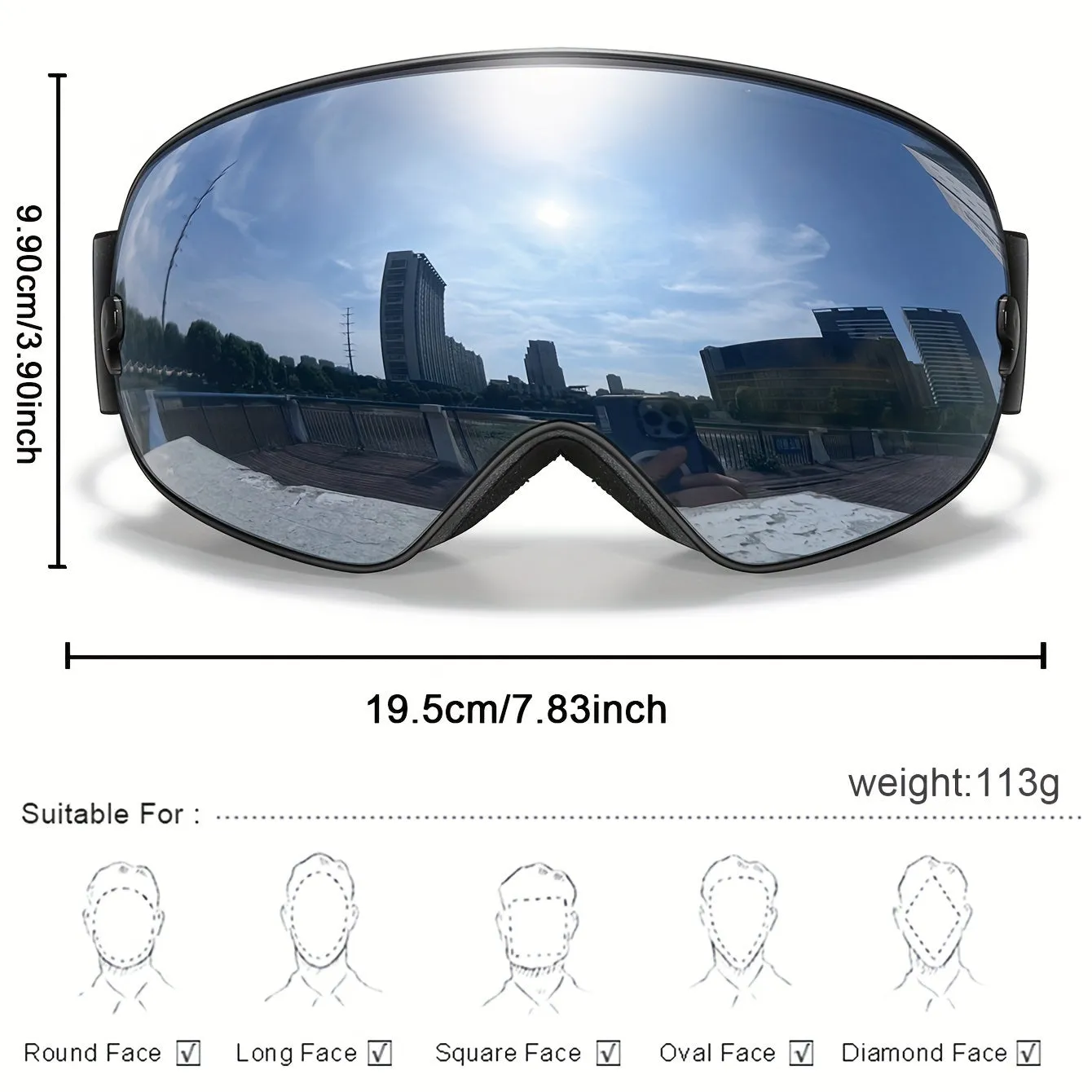 Unisex Adult Ski Goggles, Interchangeable Mirrored Lens, Anti-Fog UV Protection, TPU Frame, for Snowboarding & Skiing, Suitable for Myopia Frame, Valentines Christmas New Year Gift
