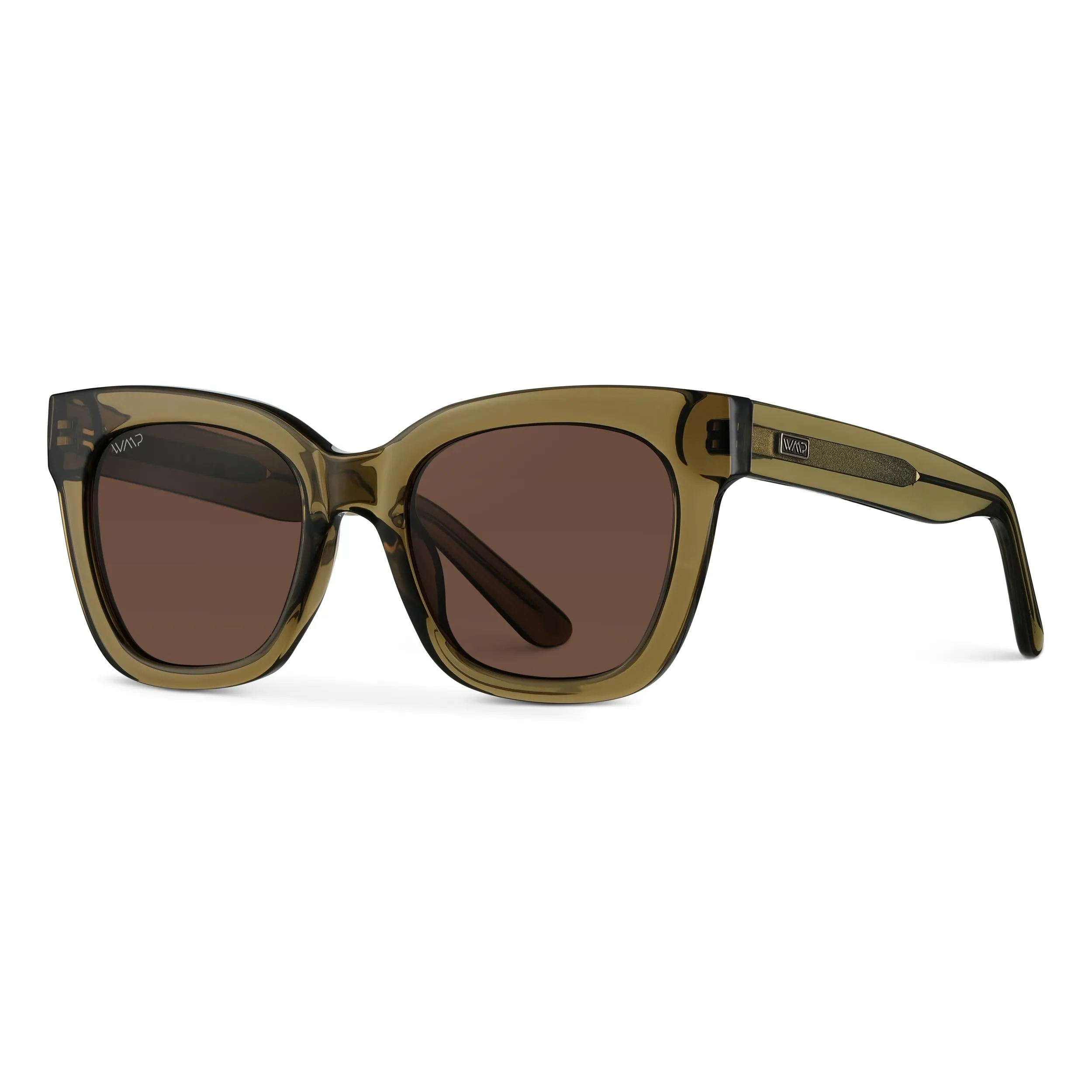 WearMe Pro Women's Polarized Large Square Sunglasses: Subtle Cat Eye Corners, Thick Frame & Modern Aesthetics (Khaki Crystal Green Frame/Brown Lens)