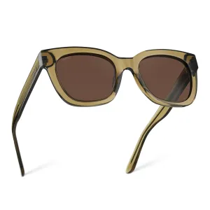 WearMe Pro Women's Polarized Large Square Sunglasses: Subtle Cat Eye Corners, Thick Frame & Modern Aesthetics (Khaki Crystal Green Frame/Brown Lens)