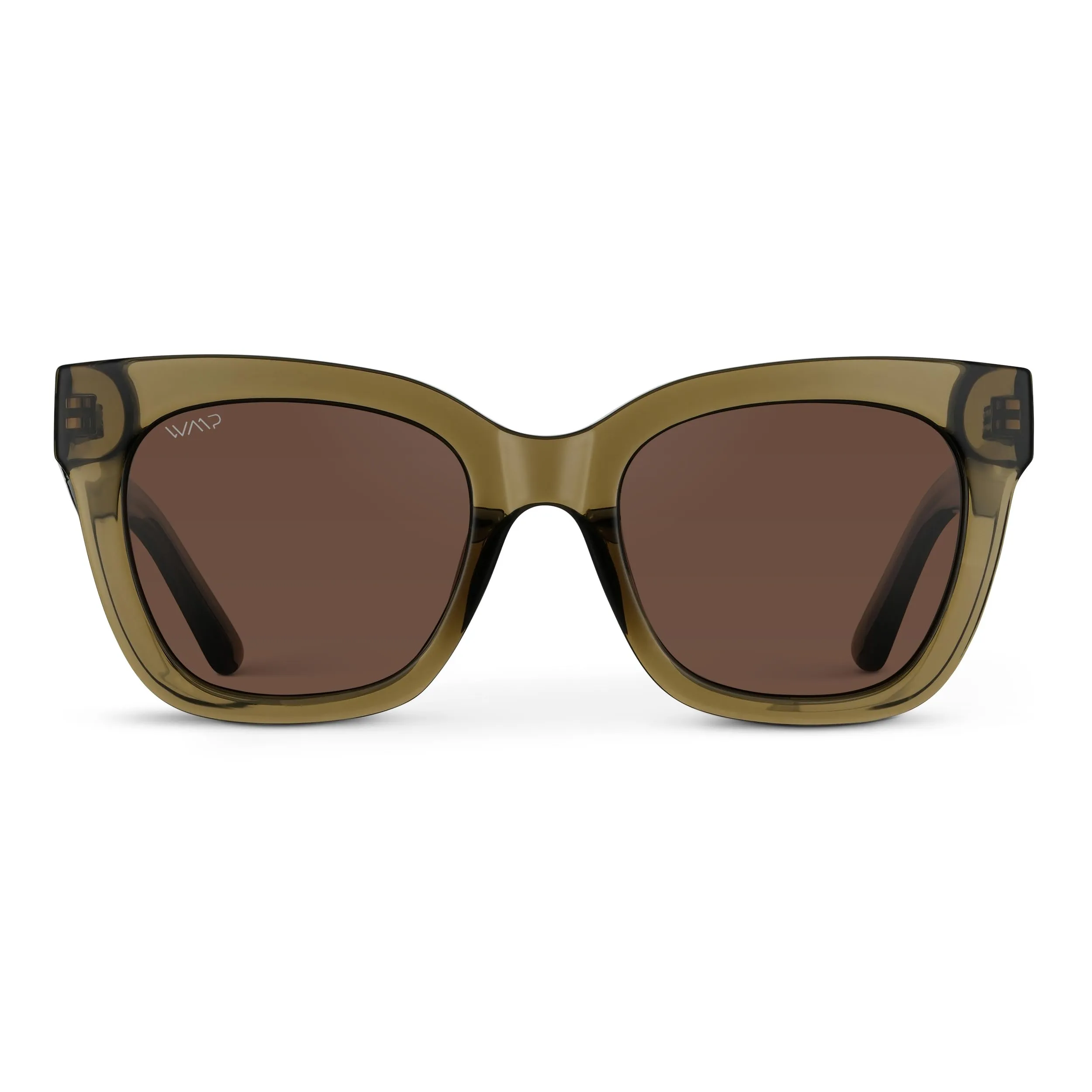 WearMe Pro Women's Polarized Large Square Sunglasses: Subtle Cat Eye Corners, Thick Frame & Modern Aesthetics (Khaki Crystal Green Frame/Brown Lens)
