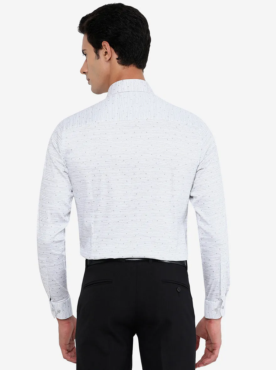 White & Grey Printed Slim Fit Party Wear Shirt | JB Studio