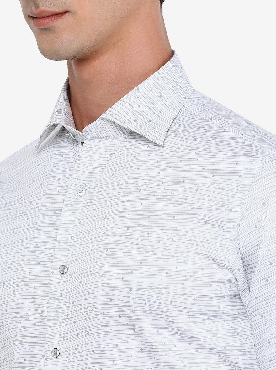 White & Grey Printed Slim Fit Party Wear Shirt | JB Studio