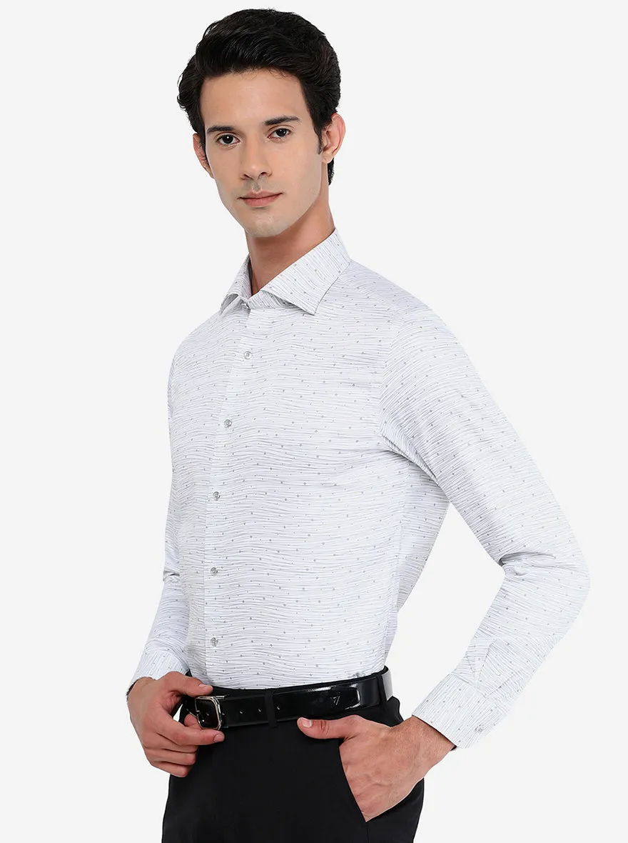 White & Grey Printed Slim Fit Party Wear Shirt | JB Studio