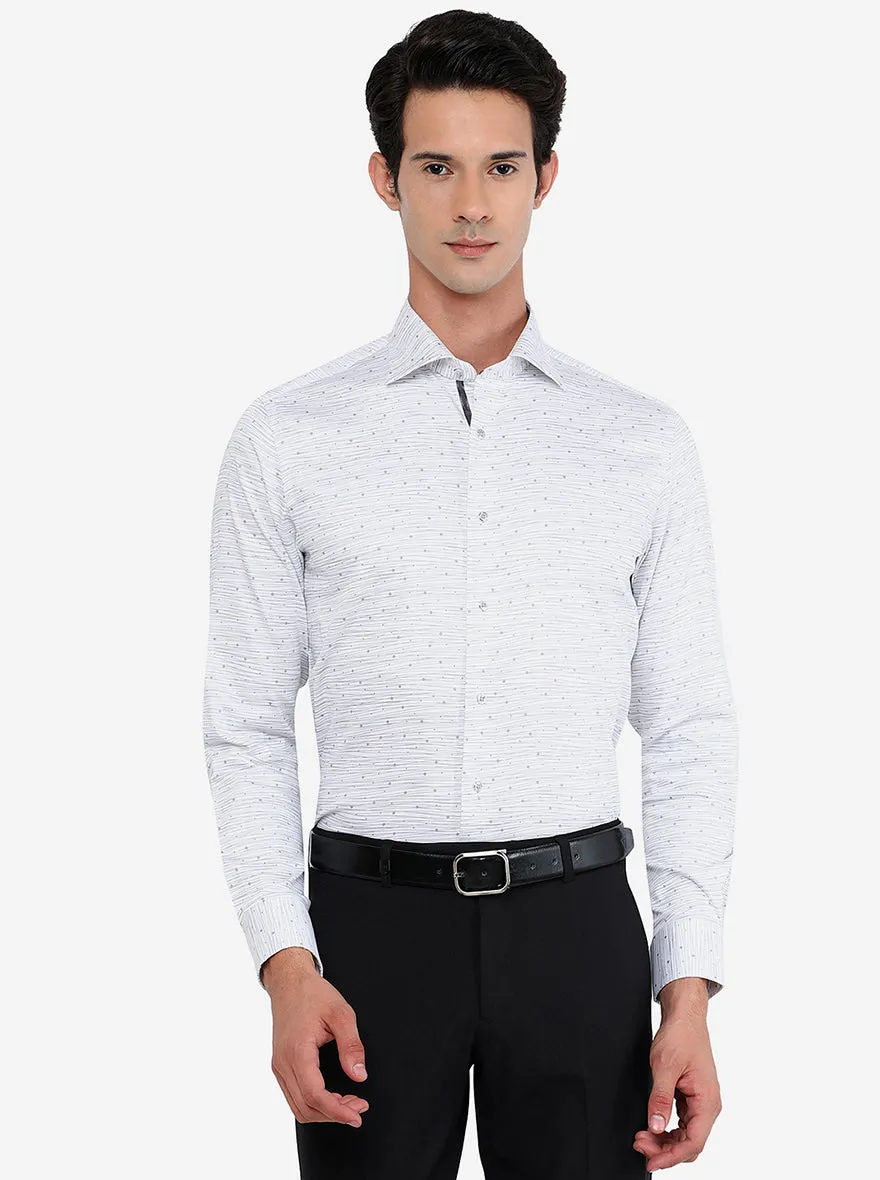 White & Grey Printed Slim Fit Party Wear Shirt | JB Studio