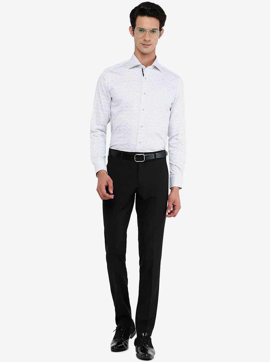 White & Grey Printed Slim Fit Party Wear Shirt | JB Studio