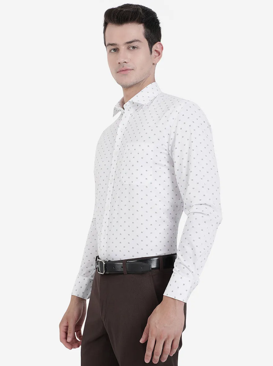 White Printed Regular Fit Formal Shirt | JadeBlue