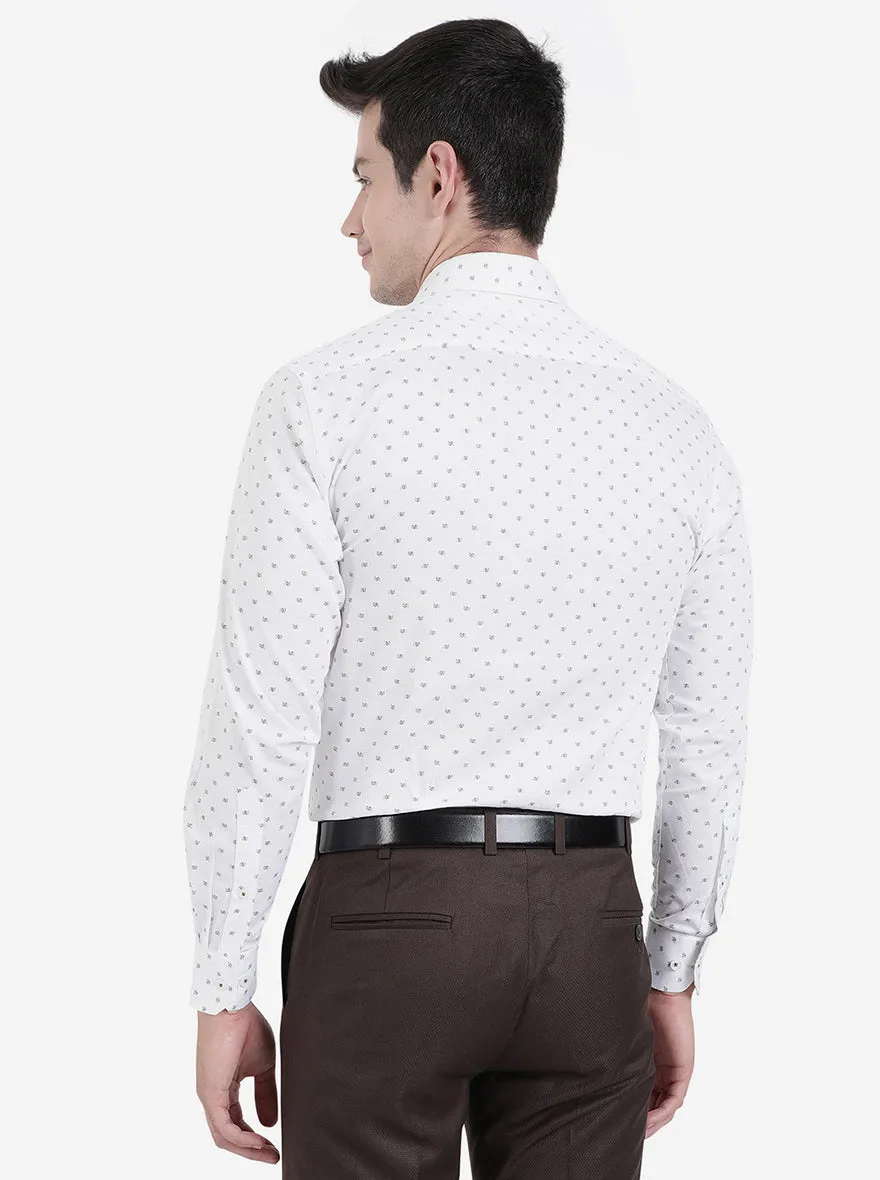 White Printed Regular Fit Formal Shirt | JadeBlue