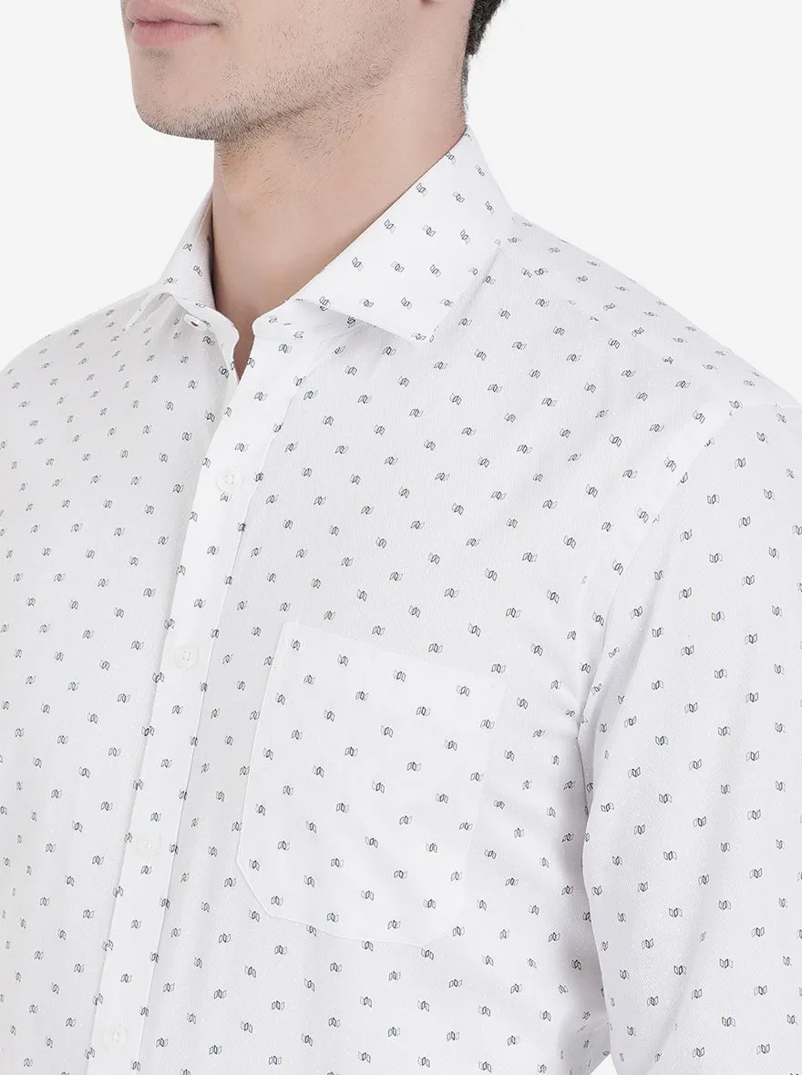White Printed Regular Fit Formal Shirt | JadeBlue