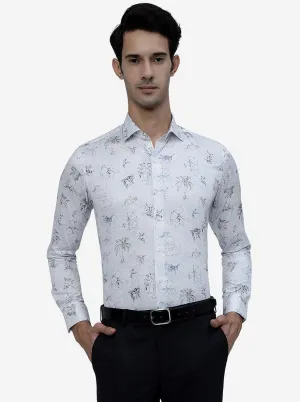 White Printed Slim Fit Party Wear Shirt | JB Studio