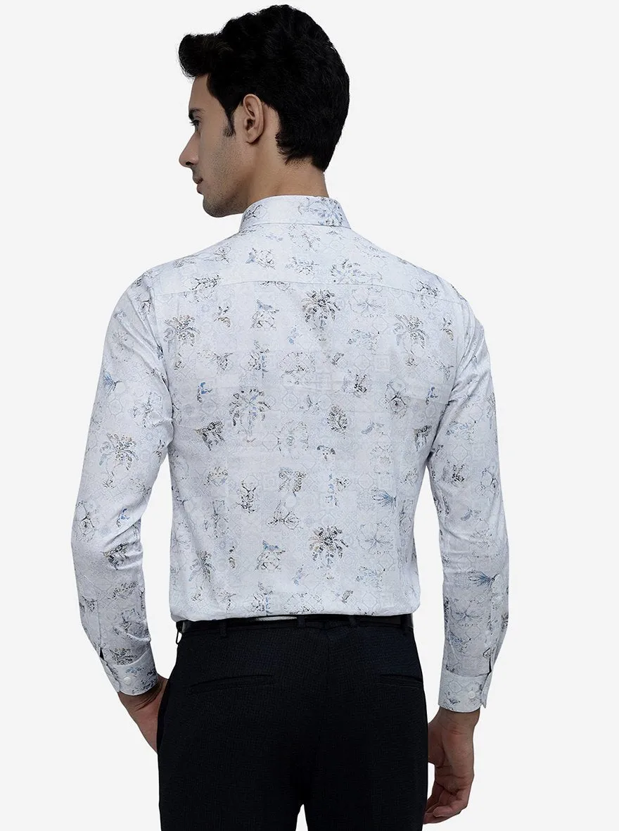 White Printed Slim Fit Party Wear Shirt | JB Studio