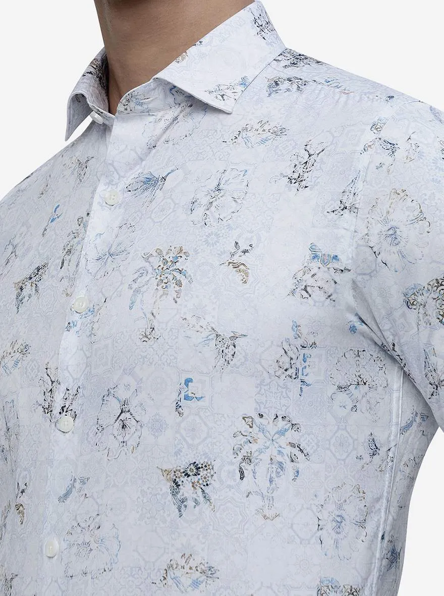White Printed Slim Fit Party Wear Shirt | JB Studio
