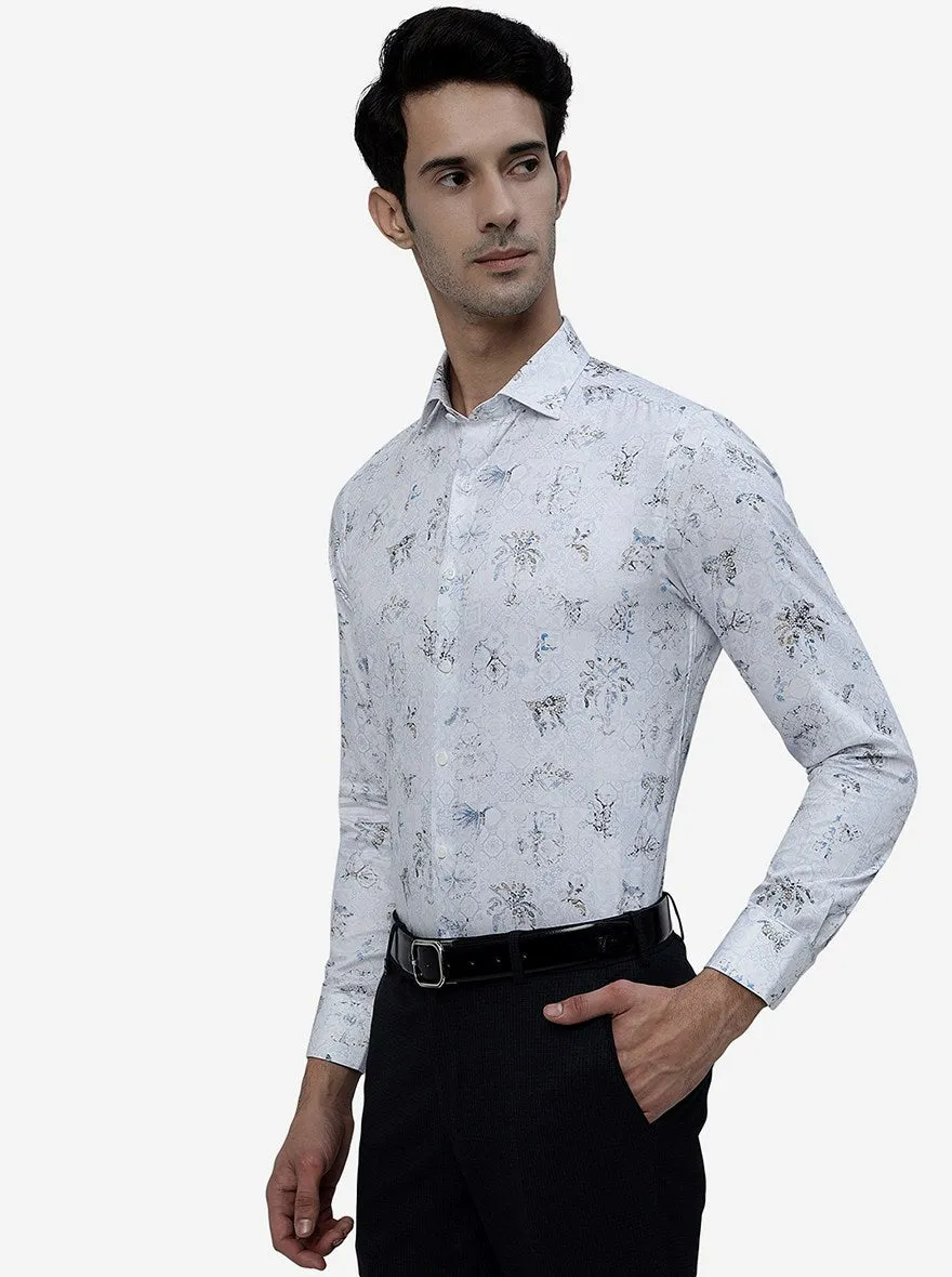 White Printed Slim Fit Party Wear Shirt | JB Studio