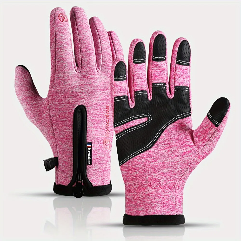 Winter Sports Touchscreen Gloves for Men and Women, Warm Velvet Lined Water-Resistant Windproof Gloves with Zip Closure, Anti-Lost Buckle, and Elastic Wrist for Skiing, Cycling - Perfect for Thanksgiving, Christmas, Halloween