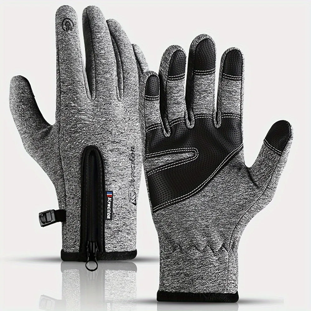 Winter Sports Touchscreen Gloves for Men and Women, Warm Velvet Lined Water-Resistant Windproof Gloves with Zip Closure, Anti-Lost Buckle, and Elastic Wrist for Skiing, Cycling - Perfect for Thanksgiving, Christmas, Halloween