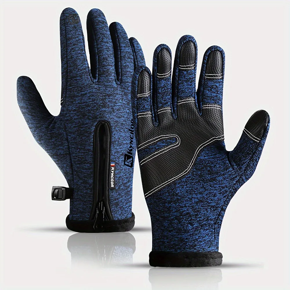 Winter Sports Touchscreen Gloves for Men and Women, Warm Velvet Lined Water-Resistant Windproof Gloves with Zip Closure, Anti-Lost Buckle, and Elastic Wrist for Skiing, Cycling - Perfect for Thanksgiving, Christmas, Halloween