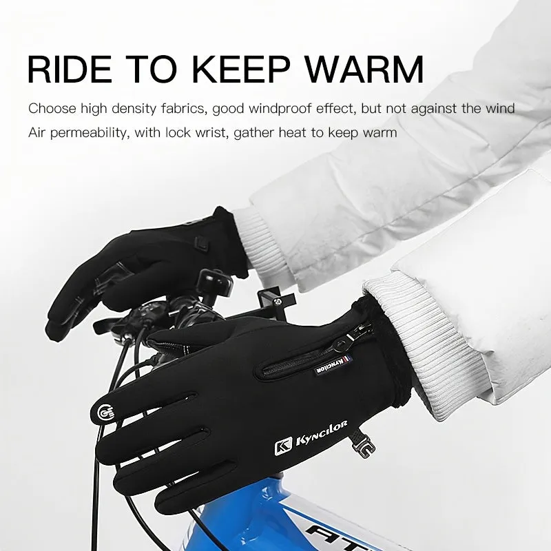 Winter Sports Touchscreen Gloves for Men and Women, Warm Velvet Lined Water-Resistant Windproof Gloves with Zip Closure, Anti-Lost Buckle, and Elastic Wrist for Skiing, Cycling - Perfect for Thanksgiving, Christmas, Halloween