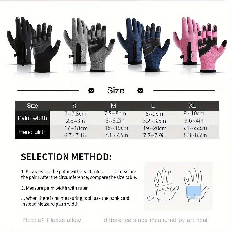 Winter Sports Touchscreen Gloves for Men and Women, Warm Velvet Lined Water-Resistant Windproof Gloves with Zip Closure, Anti-Lost Buckle, and Elastic Wrist for Skiing, Cycling - Perfect for Thanksgiving, Christmas, Halloween