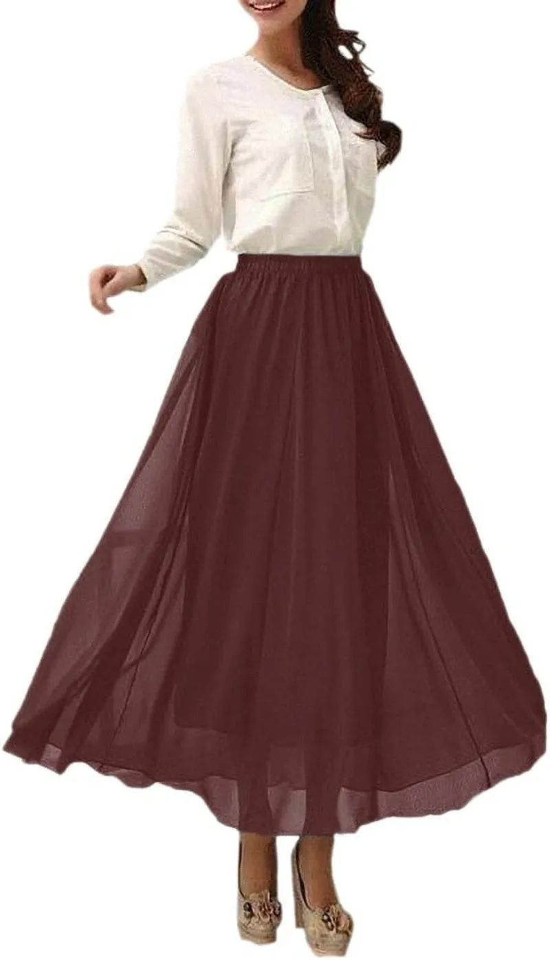 Womens Chiffon Retro Long Maxi Skirt Beach Ankle Length Skirt