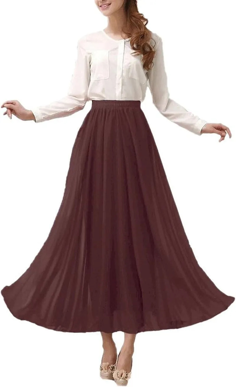 Womens Chiffon Retro Long Maxi Skirt Beach Ankle Length Skirt