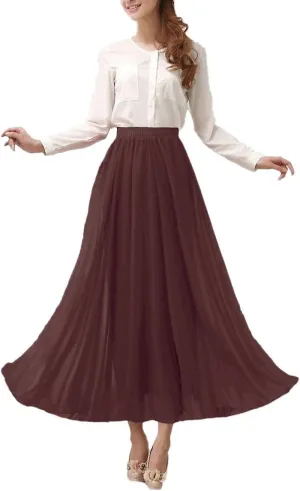 Womens Chiffon Retro Long Maxi Skirt Beach Ankle Length Skirt