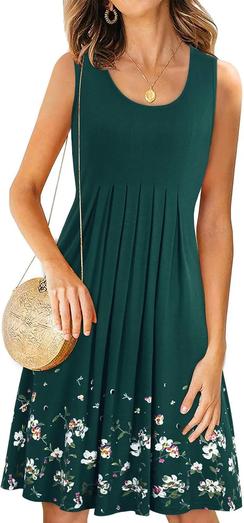 Womens Summer Dresses 2025 Casual Pleated Floral A-Line Tank Sundress Beach Vacation Cruise Outfits