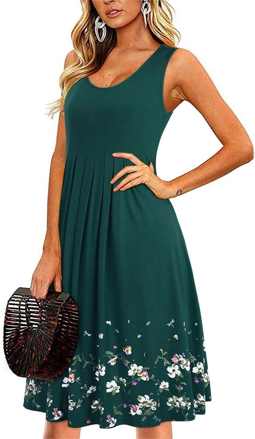 Womens Summer Dresses 2025 Casual Pleated Floral A-Line Tank Sundress Beach Vacation Cruise Outfits