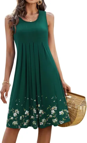 Womens Summer Dresses 2025 Casual Pleated Floral A-Line Tank Sundress Beach Vacation Cruise Outfits