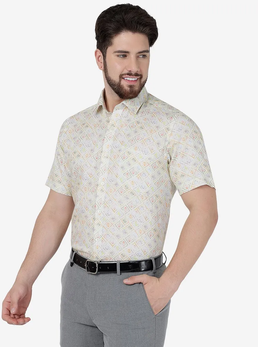 Yellow Printed Regular Fit Formal Shirt | JadeBlue