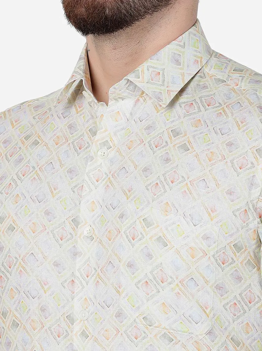 Yellow Printed Regular Fit Formal Shirt | JadeBlue